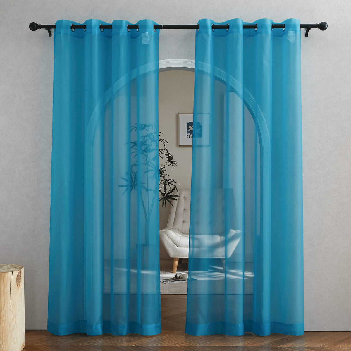 NICETOWN White Sheer Curtains & Drapes 96 inches Long for Living Room - Grommet Top Solid Lightweight & Airy Gauzy Window Treatments with Light Filtering for Bedroom, 2 Panels, W54 x L96