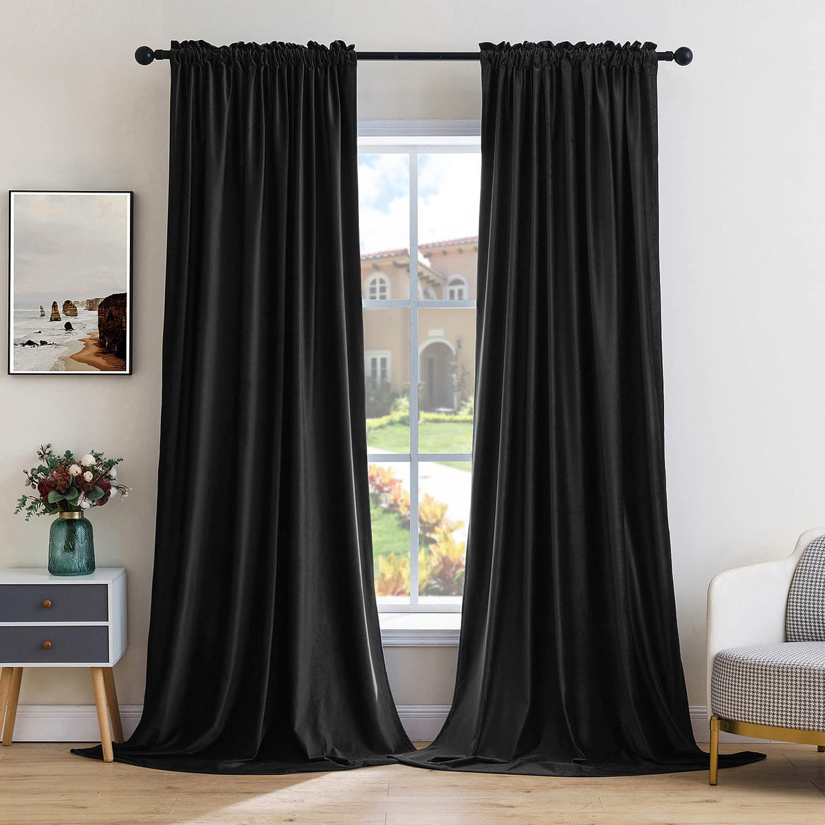 MIULEE Dusty Rose Pink Velvet Room Darkening Curtains for Bedroom W52 x L84