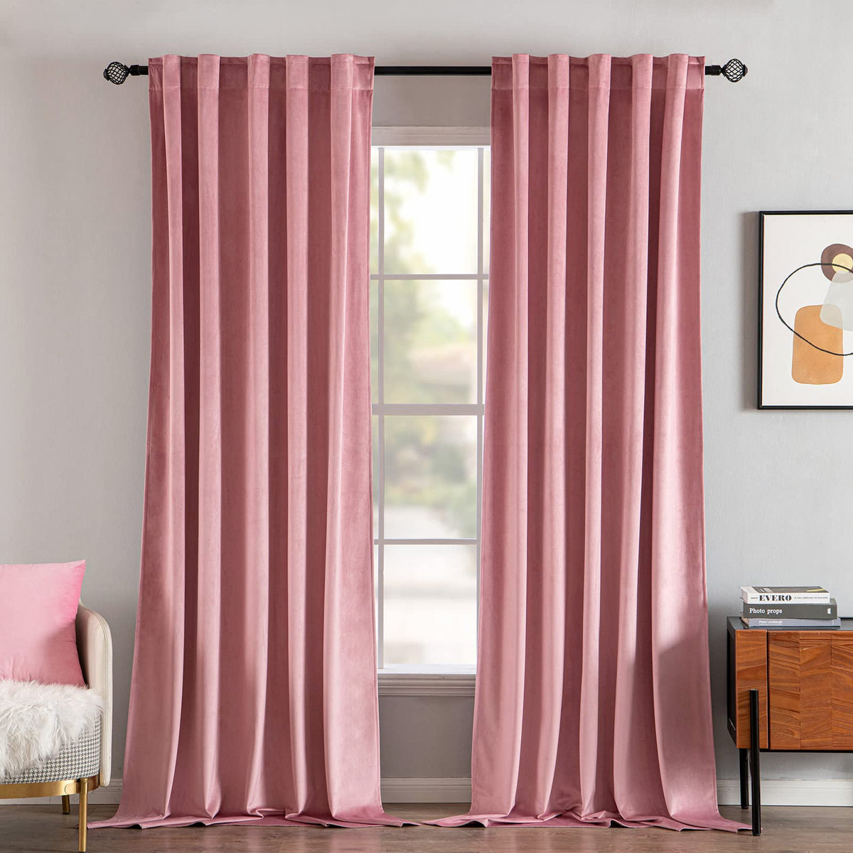 MIULEE Velvet Curtains 52x84 inches 2 Panels Olive Green Blackout Curtains