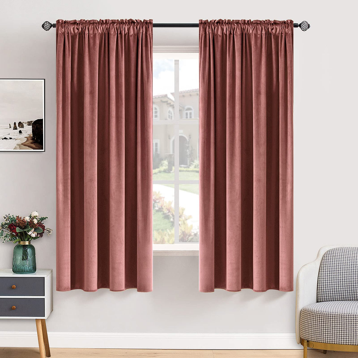 MIULEE Dusty Rose Pink Velvet Room Darkening Curtains for Bedroom W52 x L84