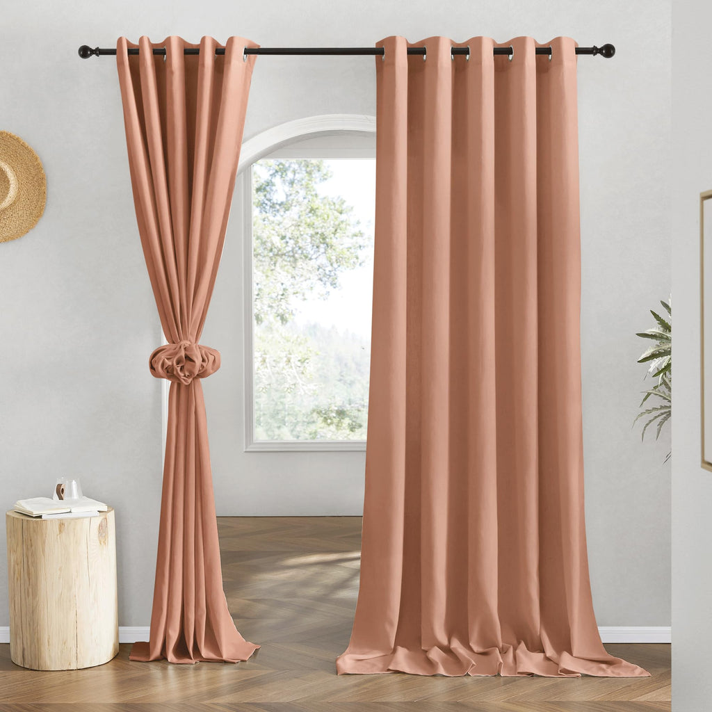 NICETOWN Natural Linen Curtains 84 inch Long 2 Panels Set, Grommet Top Thick Linen Burlap Semi Sheer Vertical Drapes Privacy Assured with Light Filtering for Bedroom/Living Room, W55 x L84
