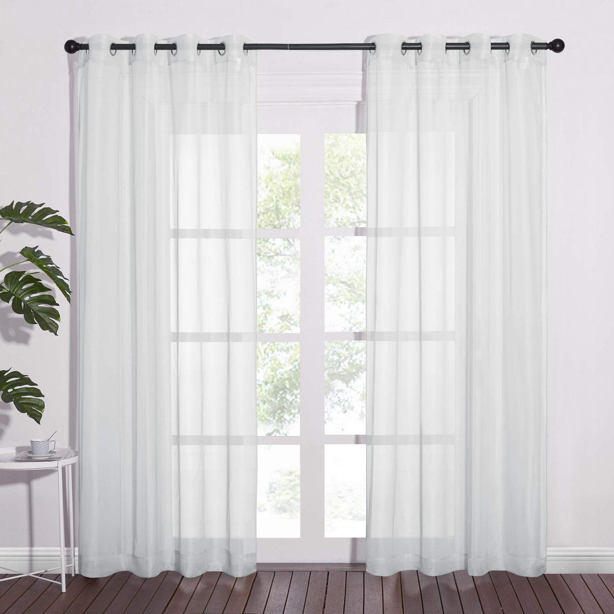 NICETOWN White Sheer Curtains & Drapes 96 inches Long for Living Room - Grommet Top Solid Lightweight & Airy Gauzy Window Treatments with Light Filtering for Bedroom, 2 Panels, W54 x L96