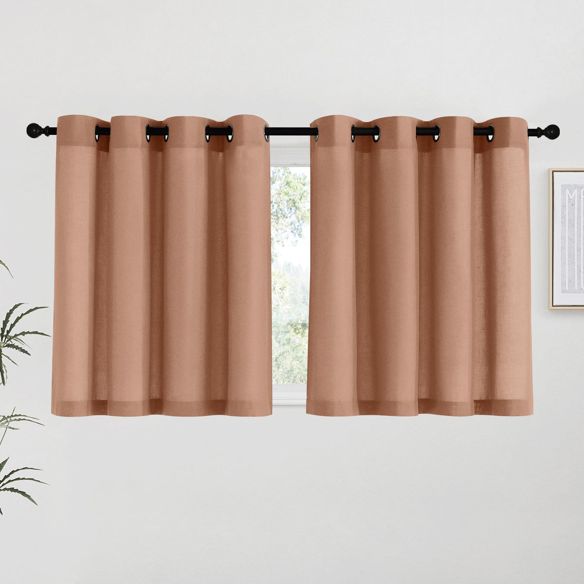 NICETOWN Natural Linen Curtains 84 inch Long 2 Panels Set, Grommet Top Thick Linen Burlap Semi Sheer Vertical Drapes Privacy Assured with Light Filtering for Bedroom/Living Room, W55 x L84