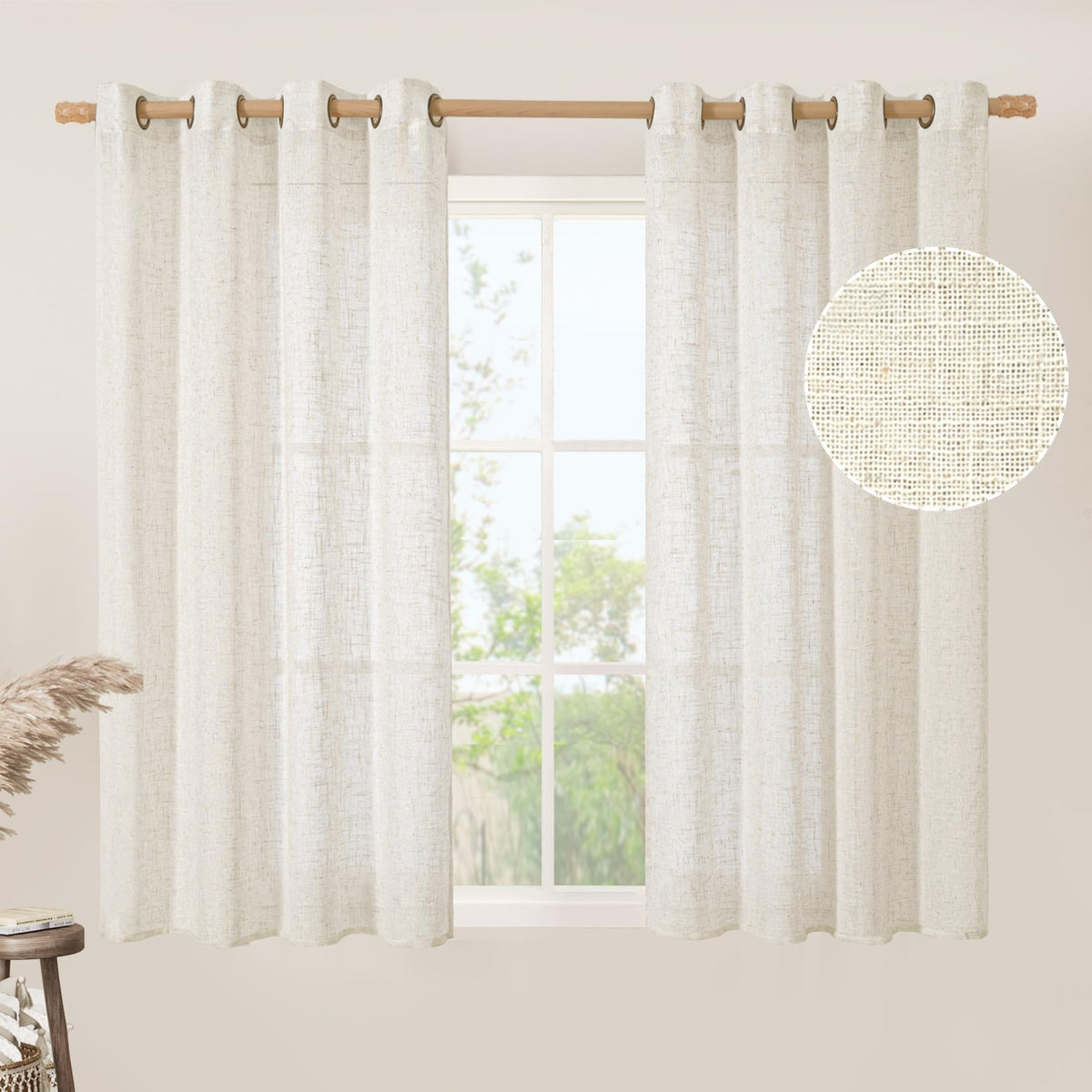 LAMIT Cream Ivory Linen Semi Sheer Curtains 84 inch Length for Bedroom