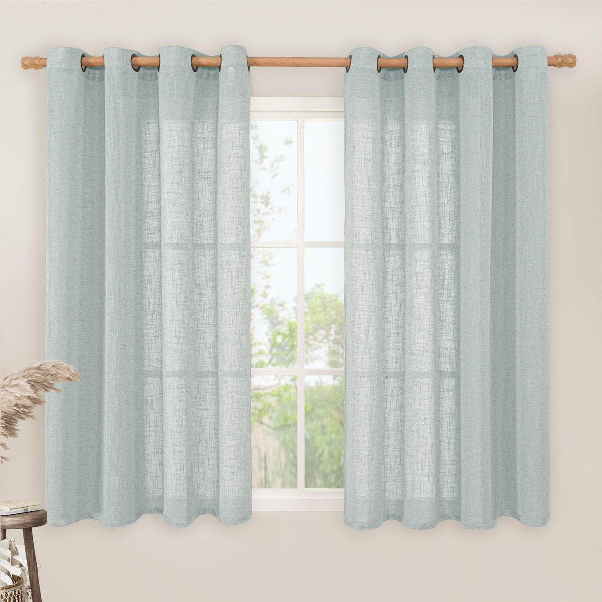 LAMIT Cream Ivory Linen Semi Sheer Curtains 84 inch Length for Bedroom