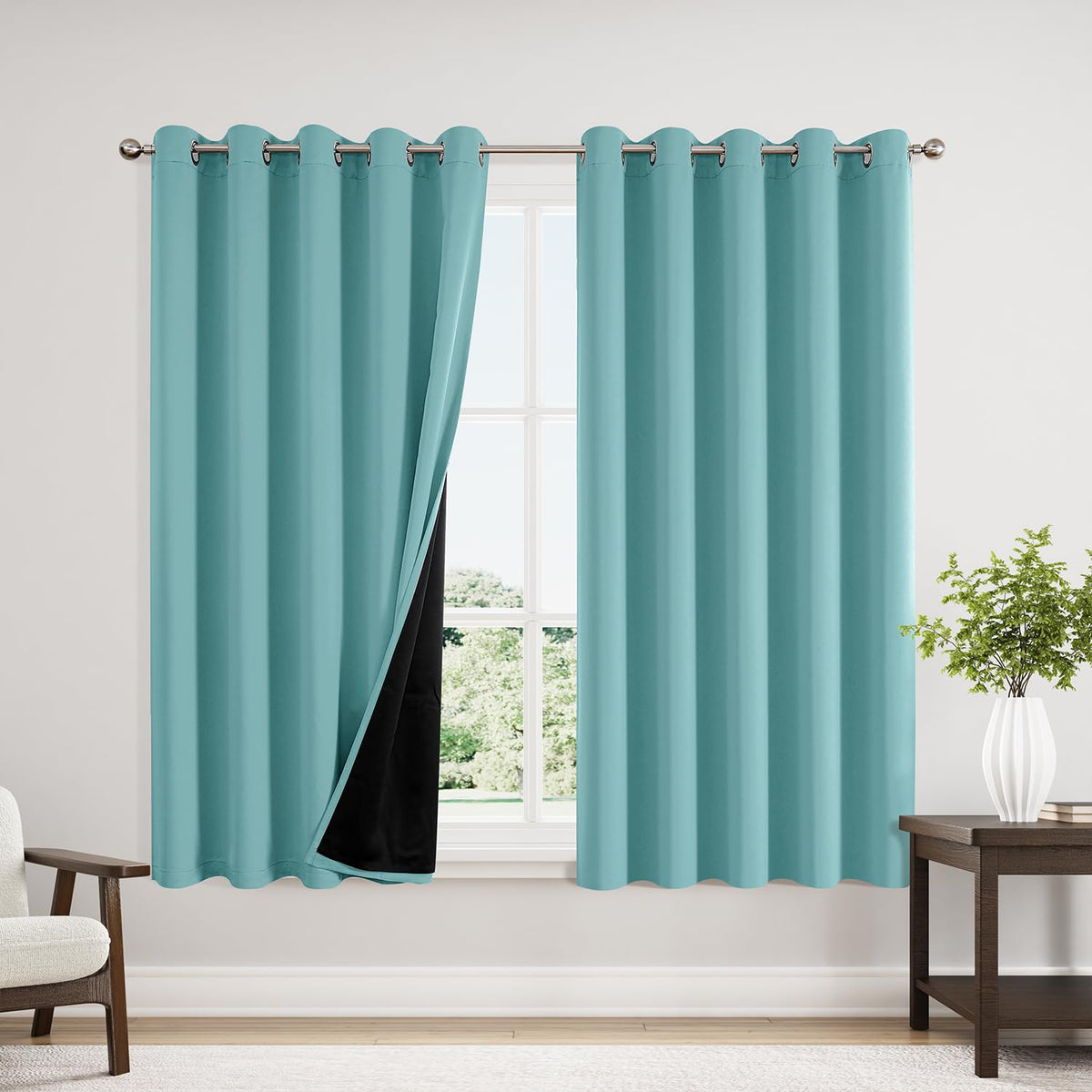 ChrisDowa 100% Blackout Curtains for Bedroom 63 Inch Long with Black Liner