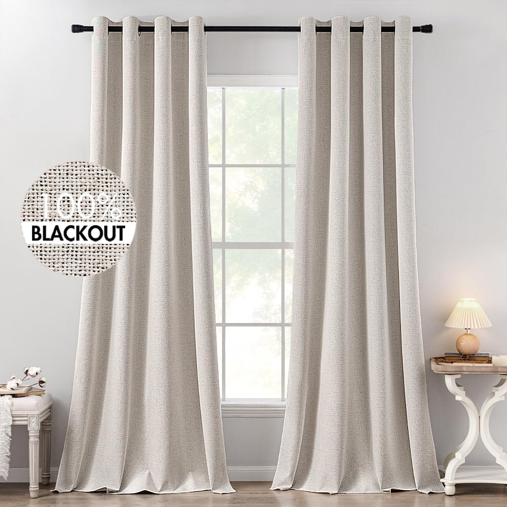 MIULEE 100% Blackout Linen Curtains for Bedroom 52x84 Inches Dusty Blue