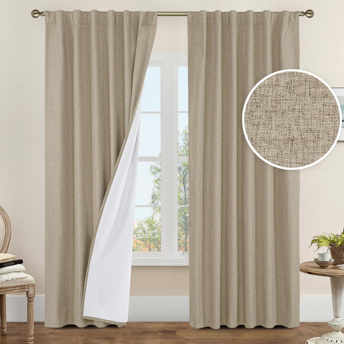 LAMIT 100% Blackout Short Linen Curtains for Cafe 40 Inch Length, Ivory