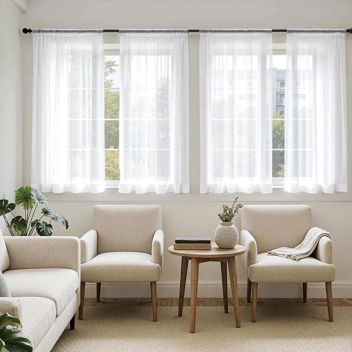 MIULEE Beige Sheer Curtains 84 Inches Long 4 Panels 42 x 84 Inches
