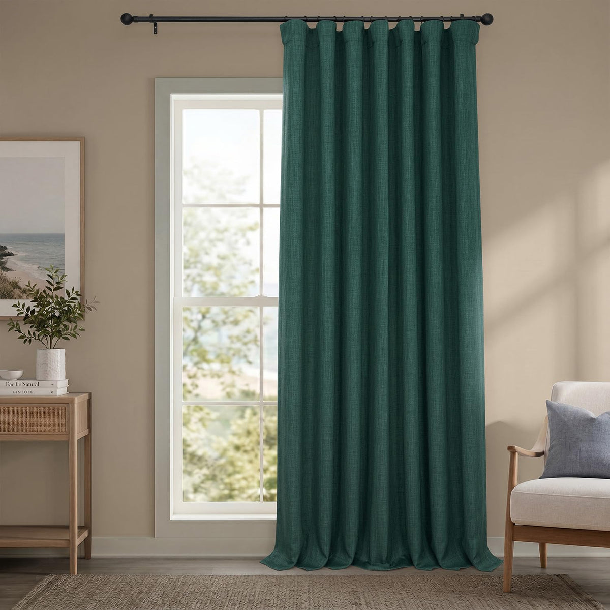 Faux Linen Curtains for Living Room (1 Panel) - 50W X 96L, Birch Taupe