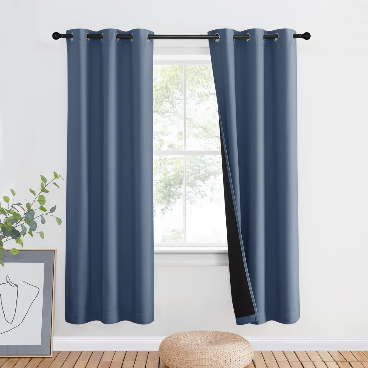 NICETOWN 100% Blackout Curtain 54 inches Long, Double-Deck Completely Blackout Window Treatment Thermal Insulated Lined Drape for Small Window (White, 1 PC, 52 inches Width Each Panel)