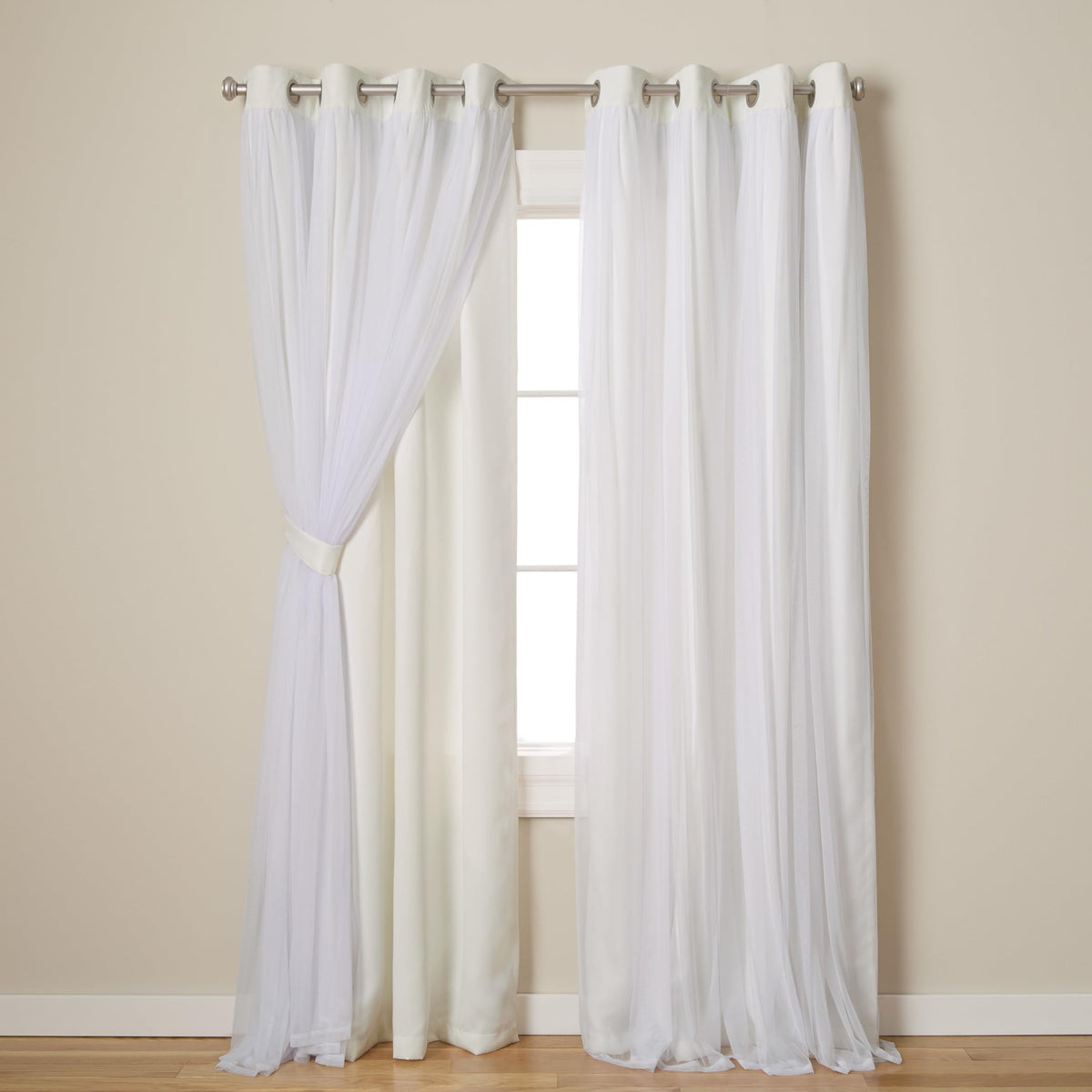 TOWN & COUNTRY LUXE Talia Double Layer Indoor Curtains, Sheer and Room Darkening Blackout, Grommet Top, Energy Efficient, 2-Pack Set, 52"x84", Rose Blush