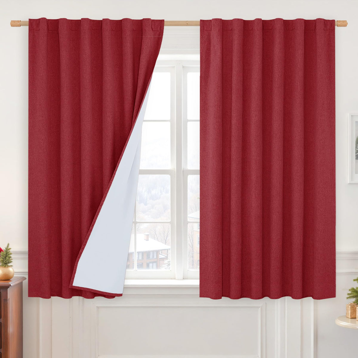 LAMIT 100% Blackout Short Linen Curtains for Cafe 40 Inch Length, Ivory