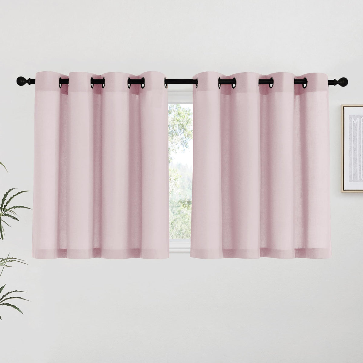 NICETOWN Natural Linen Curtains 84 inch Long 2 Panels Set, Grommet Top Thick Linen Burlap Semi Sheer Vertical Drapes Privacy Assured with Light Filtering for Bedroom/Living Room, W55 x L84