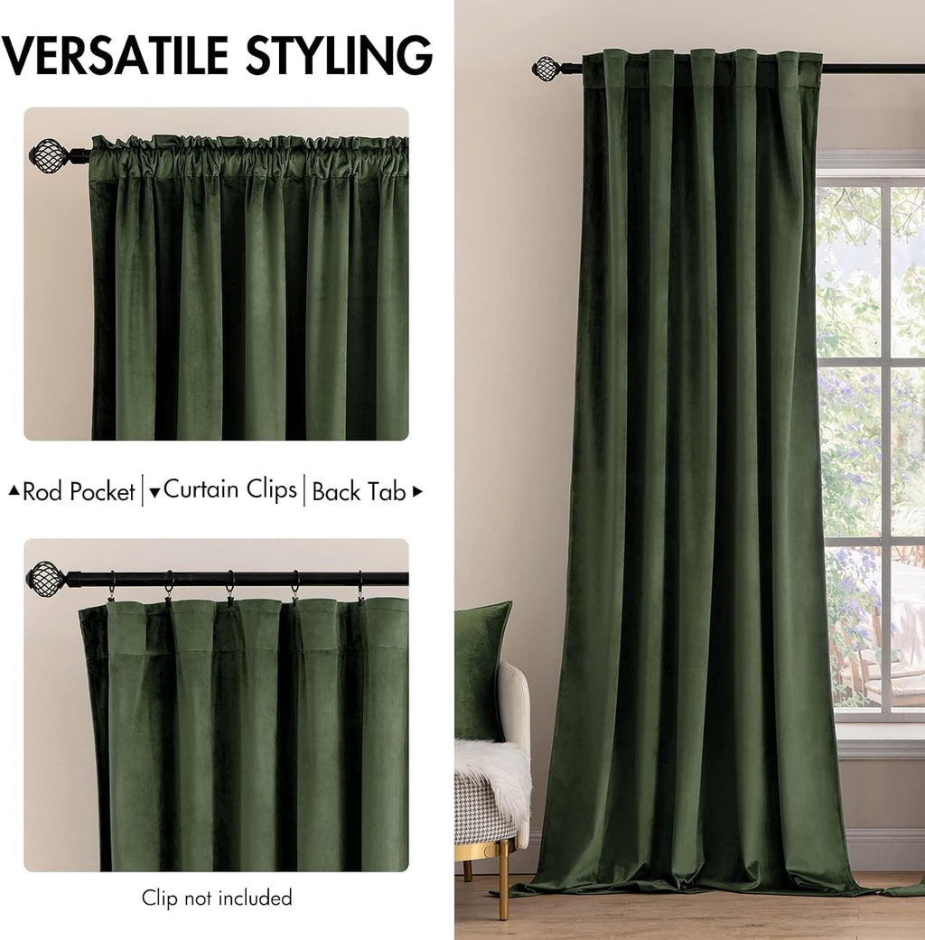 MIULEE Velvet Curtains 52x84 inches 2 Panels Olive Green Blackout Curtains