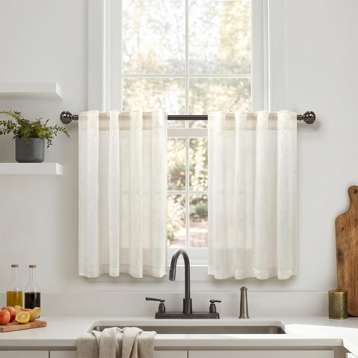 Natural Linen Back Tab Curtains 84 Inch Length for Living Room 2 Panel Pocket Drape Light Filtering Semi Sheer Neutral Country Rustic Farmhouse Boho Curtain Bedroom Muslin Look Ivory Cream Colored