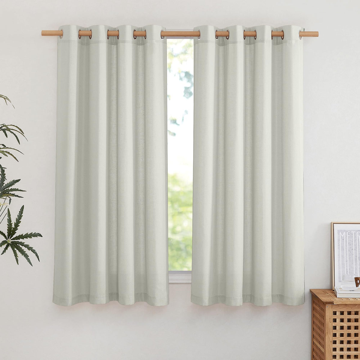 NICETOWN Natural Linen Curtains 84 inch Long 2 Panels Set, Grommet Top Thick Linen Burlap Semi Sheer Vertical Drapes Privacy Assured with Light Filtering for Bedroom/Living Room, W55 x L84