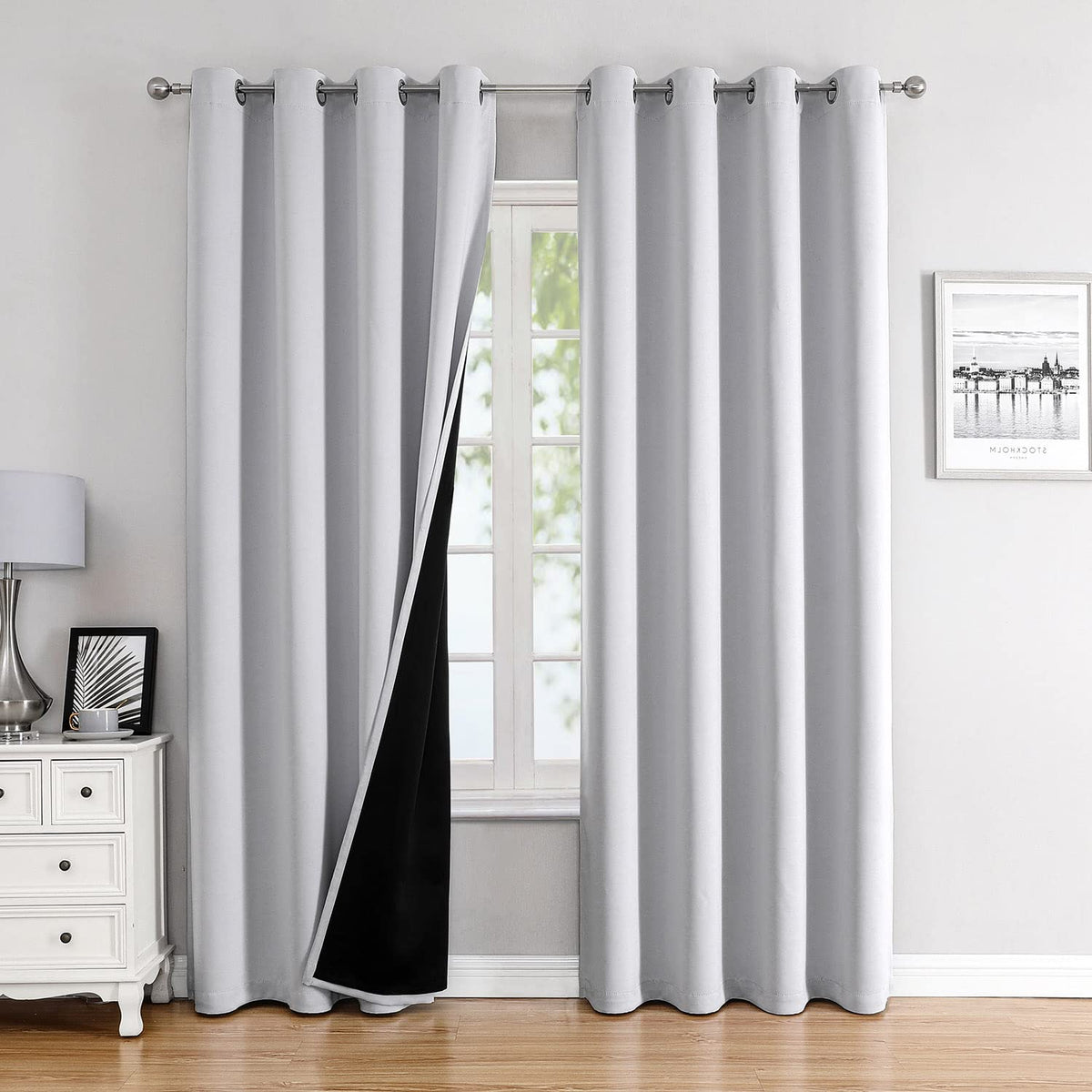 ChrisDowa 100% Blackout Curtains for Bedroom 63 Inch Long with Black Liner