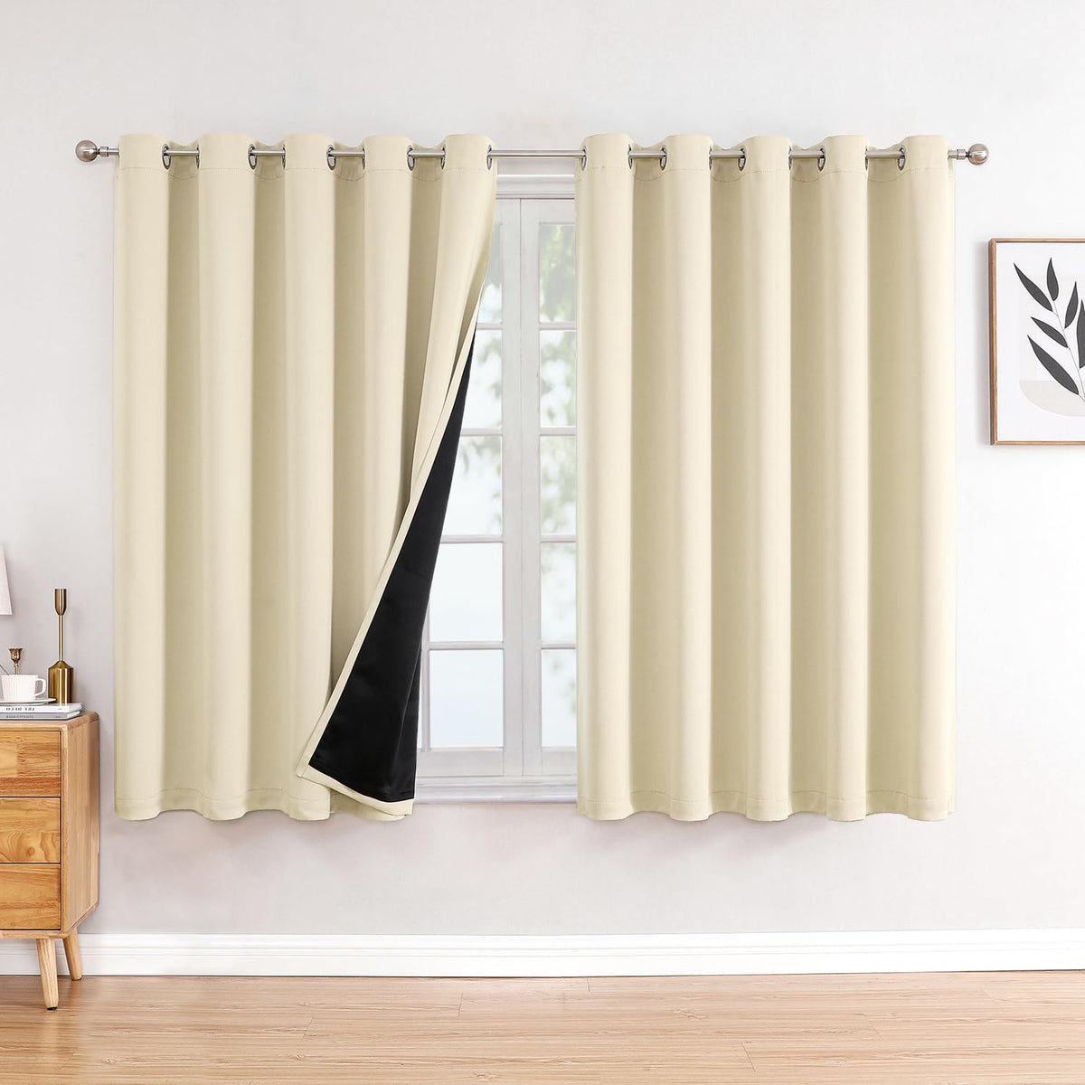 ChrisDowa 100% Blackout Curtains for Bedroom 63 Inch Long with Black Liner