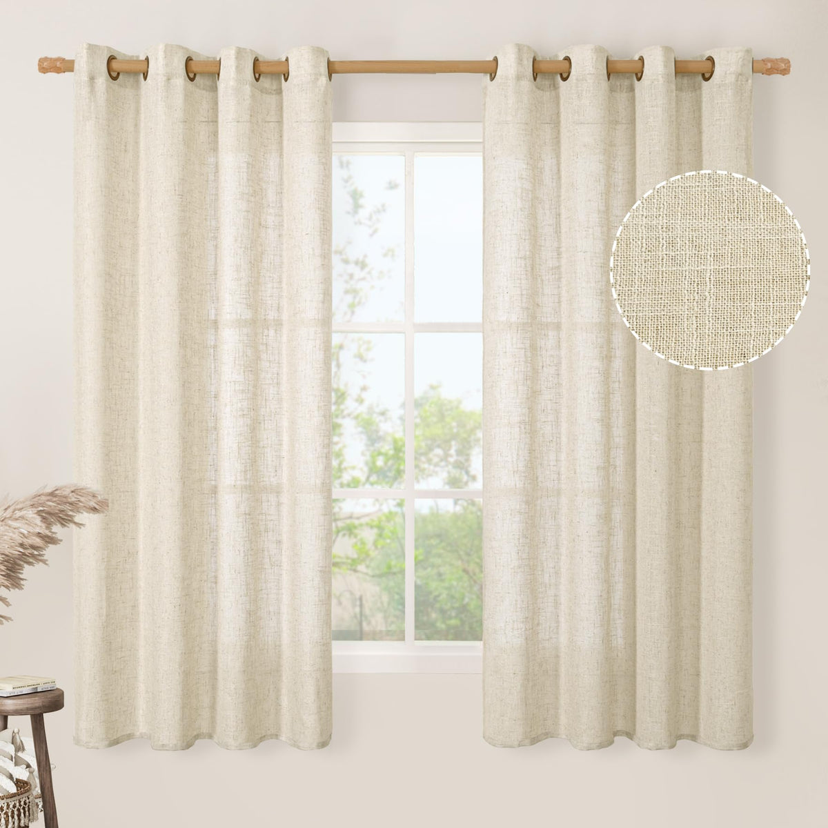 LAMIT Cream Ivory Linen Semi Sheer Curtains 84 inch Length for Bedroom