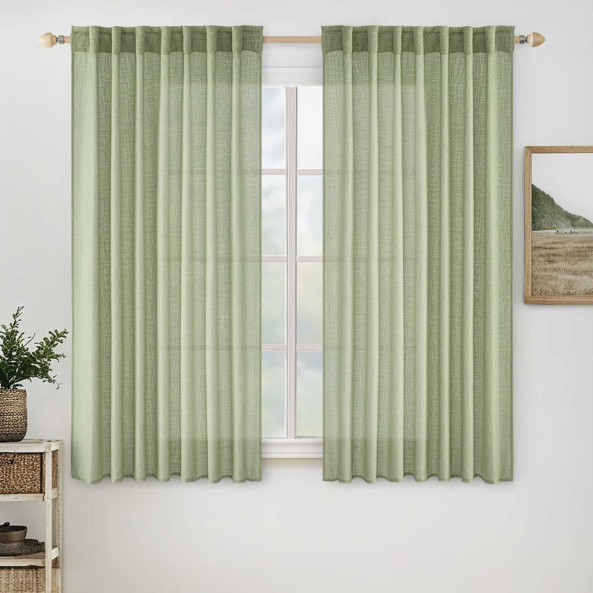 MIULEE Taupe Linen Curtains 52x84 Inch Length for Bedroom and Living Room