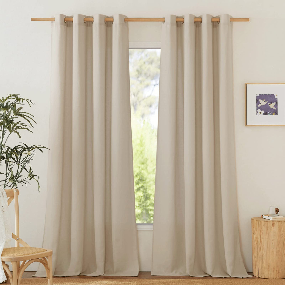 NICETOWN Natural Linen Curtains 84 inch Long 2 Panels Set, Grommet Top Thick Linen Burlap Semi Sheer Vertical Drapes Privacy Assured with Light Filtering for Bedroom/Living Room, W55 x L84