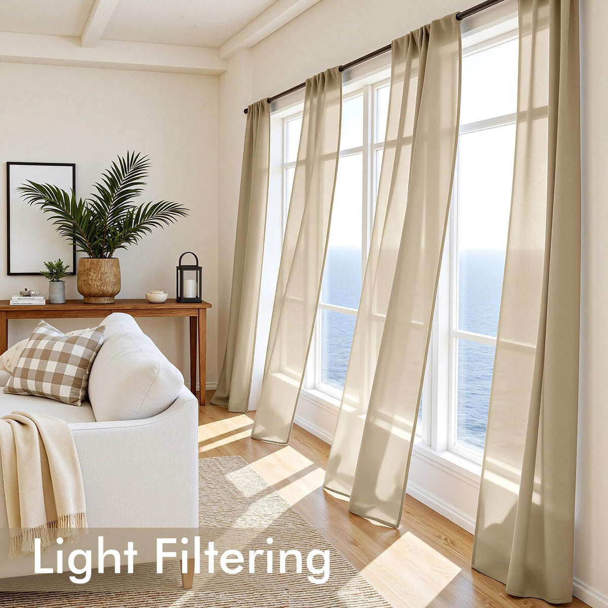 MIULEE Beige Sheer Curtains 84 Inches Long 4 Panels 42 x 84 Inches
