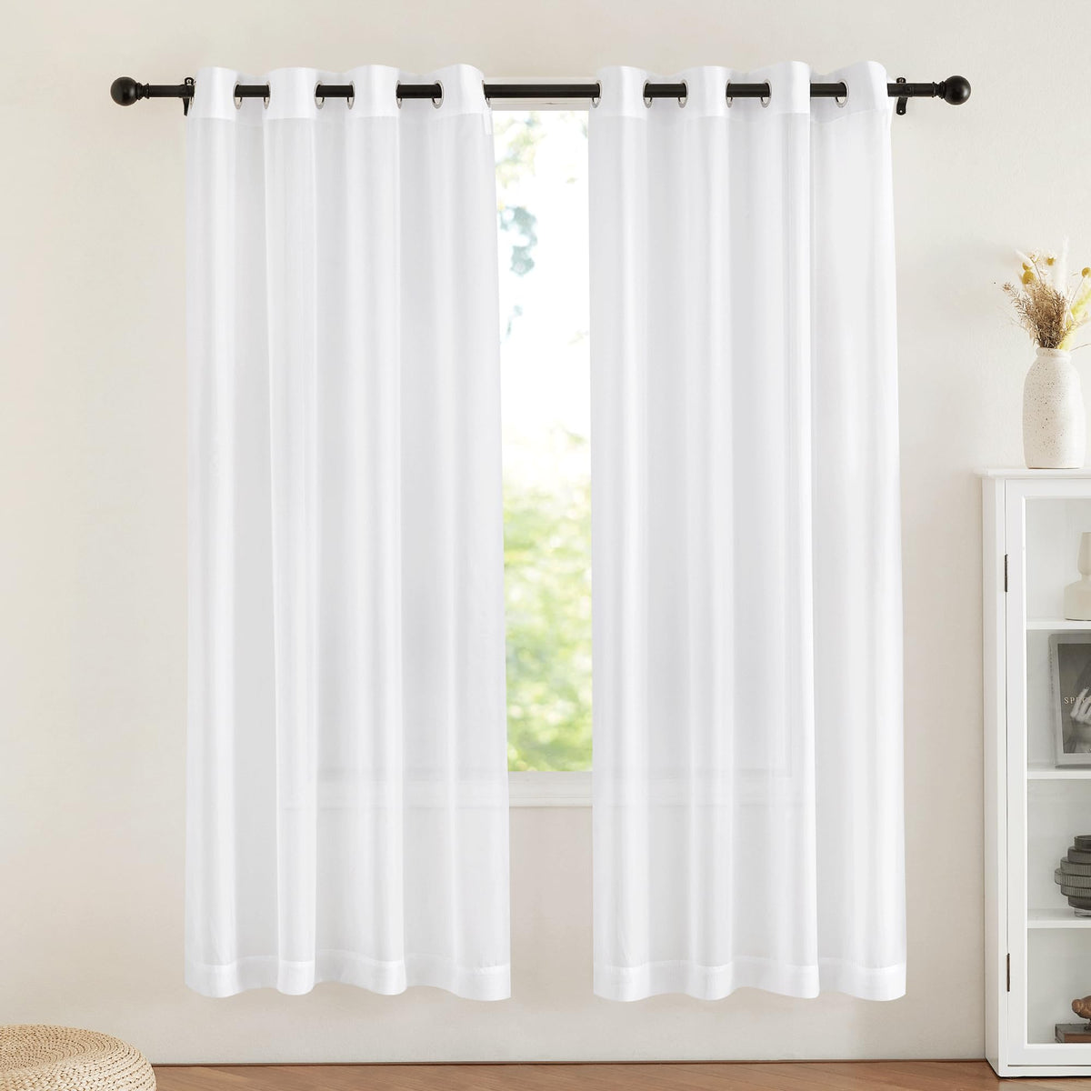 NICETOWN White Sheer Curtains & Drapes 96 inches Long for Living Room - Grommet Top Solid Lightweight & Airy Gauzy Window Treatments with Light Filtering for Bedroom, 2 Panels, W54 x L96