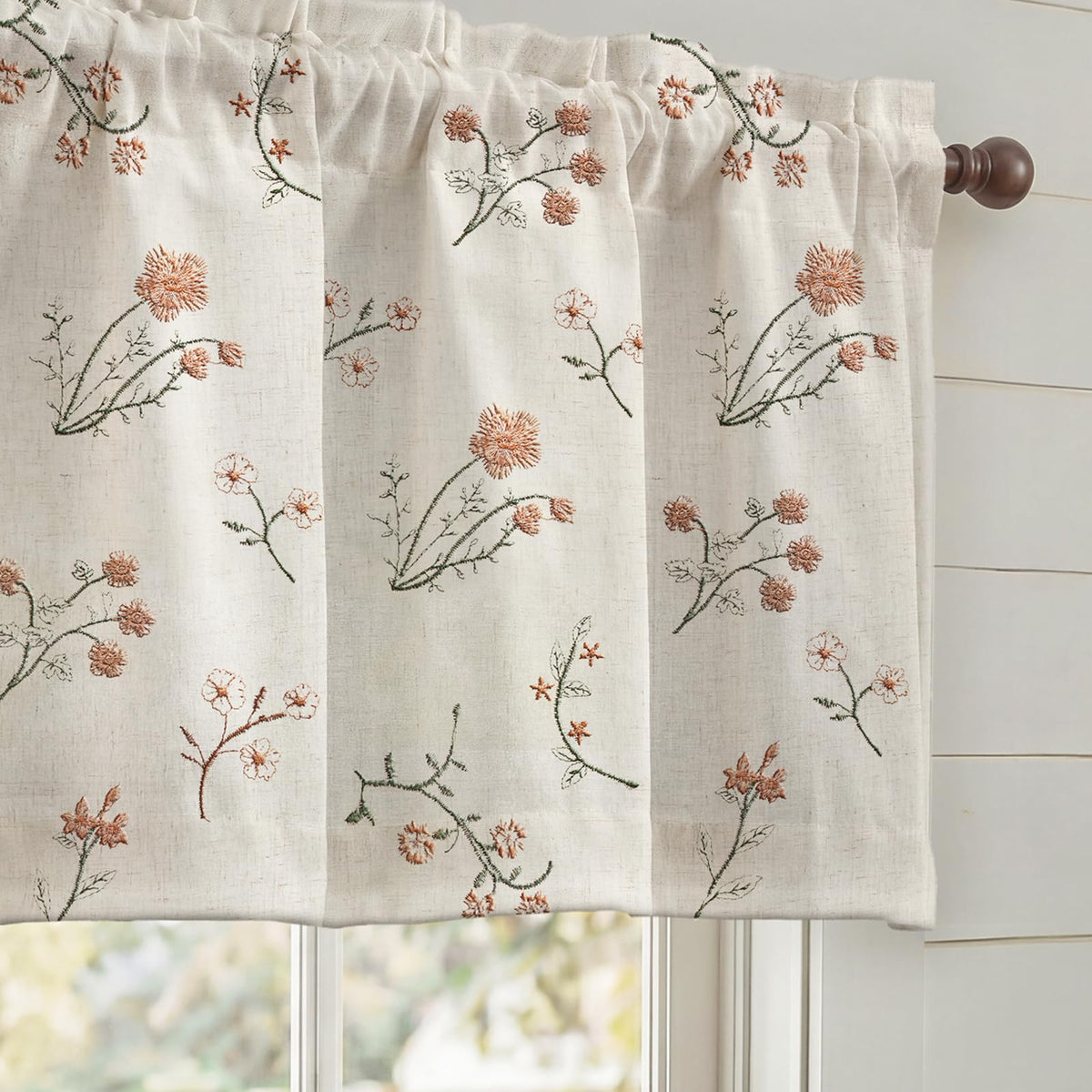 Boho Floral 100% Blackout Curtains 84 Inch 2 Panels Linen Texture