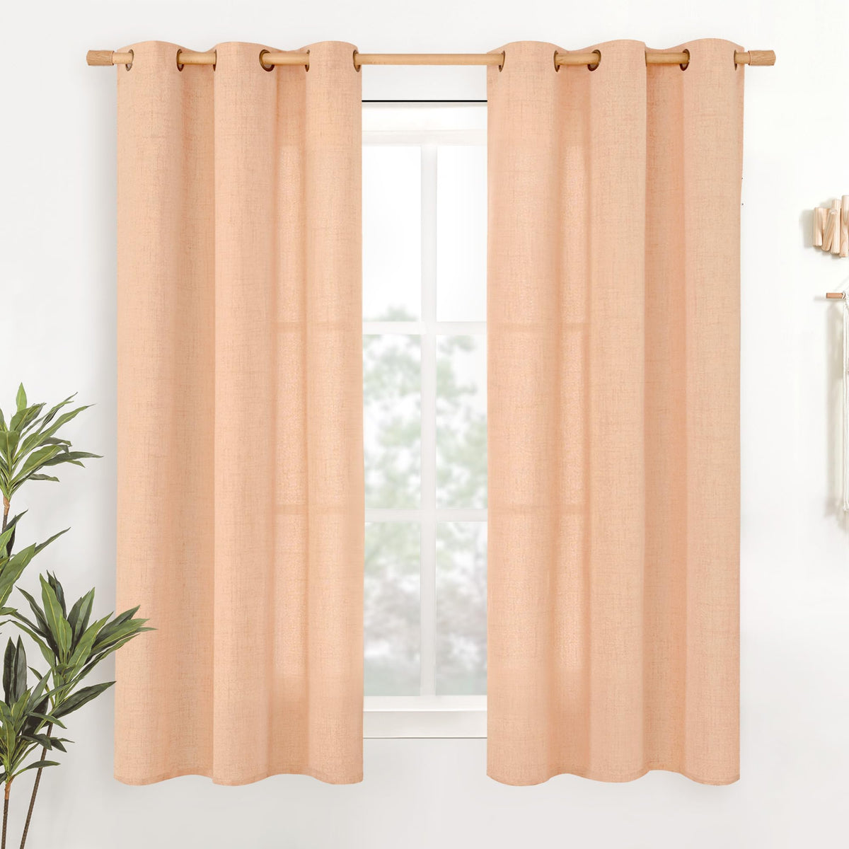 YoungsTex Linen Semi Sheer Curtains 63 Inch Length, Light Filtering Drapes