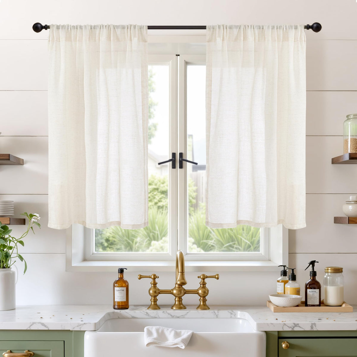BGment Tan Linen Curtains 84 Inch Length 2 Panels Burlap Semi Sheer Drapes