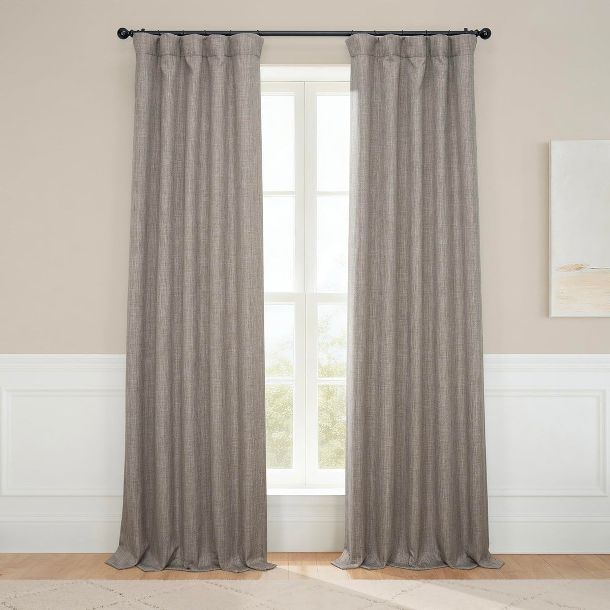 Faux Linen Curtains for Living Room (1 Panel) - 50W X 96L, Birch Taupe