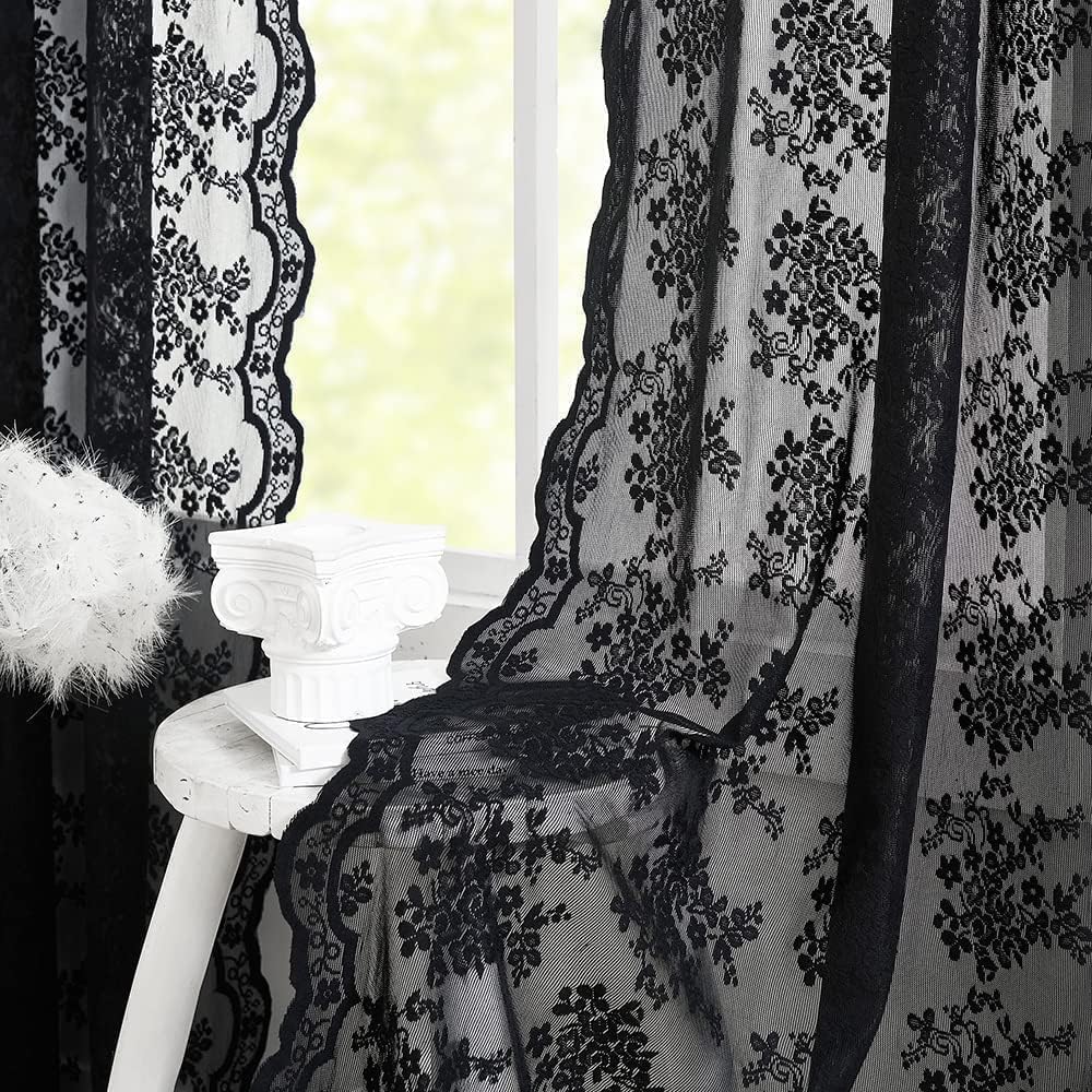 YJ YANJUN Vintage Lace Curtains 84 Inches Long-Victorian Floral Pattern Ivory Sheer Curtain Panels for Living Room Bedroom French Door, Light Filtering Drapes, 2 Panels 52W x 84L Cream