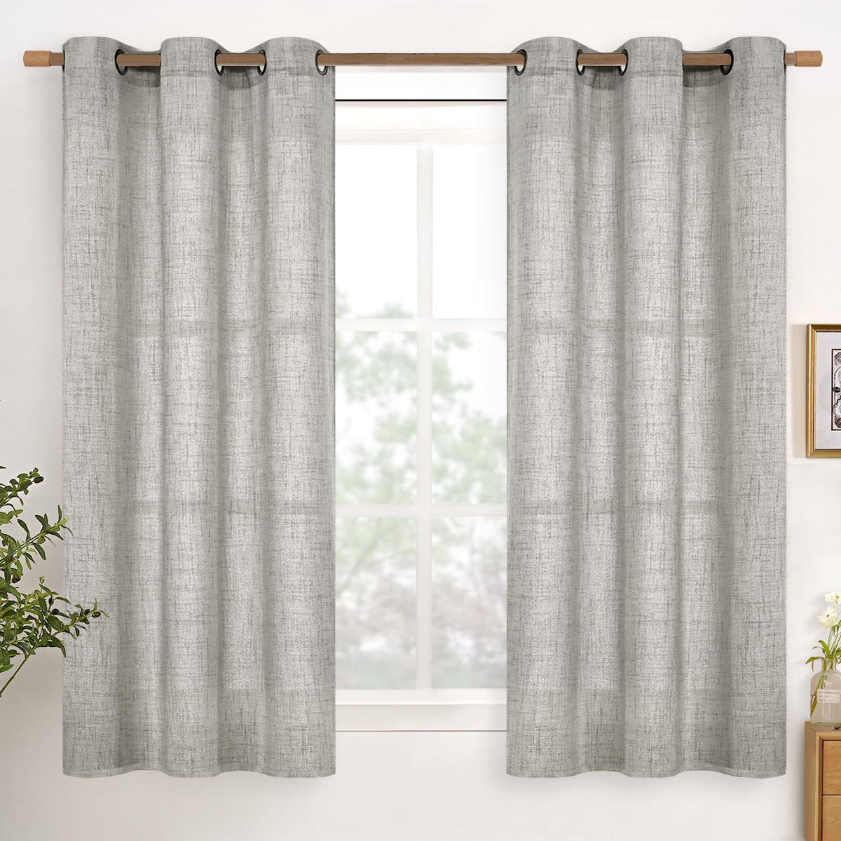 YoungsTex Linen Semi Sheer Curtains 63 Inch Length, Light Filtering Drapes