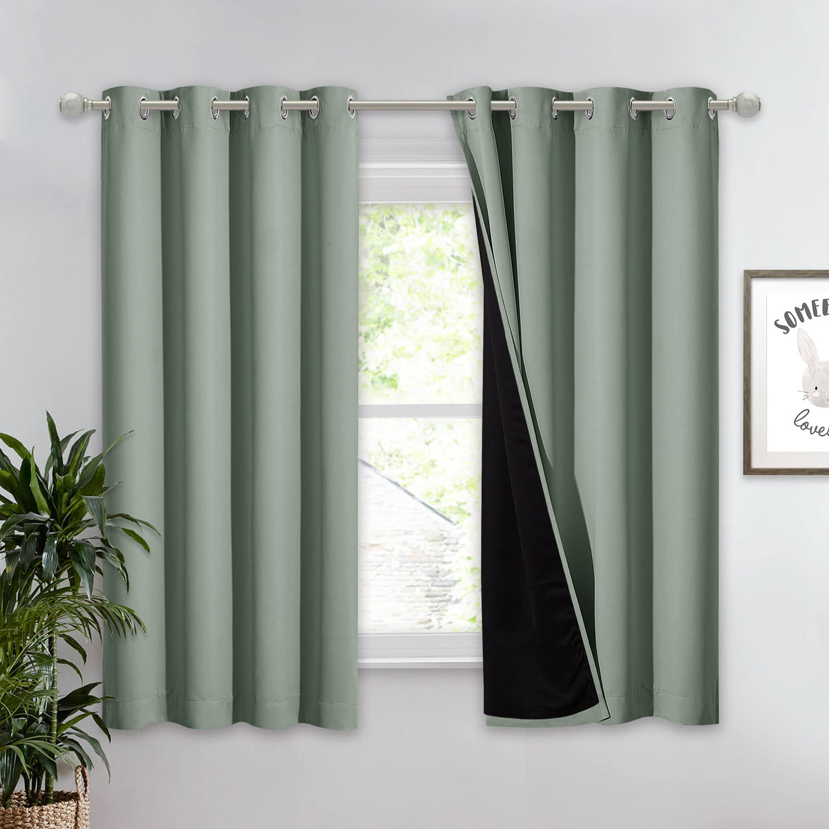 NICETOWN 100% Blackout Curtain 54 inches Long, Double-Deck Completely Blackout Window Treatment Thermal Insulated Lined Drape for Small Window (White, 1 PC, 52 inches Width Each Panel)