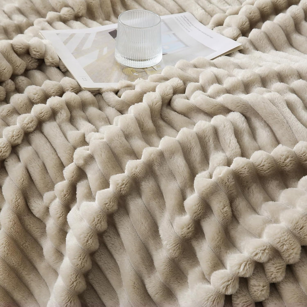Khaki Throw Blanket for Couch Sofa 50x60 inches Striped Design