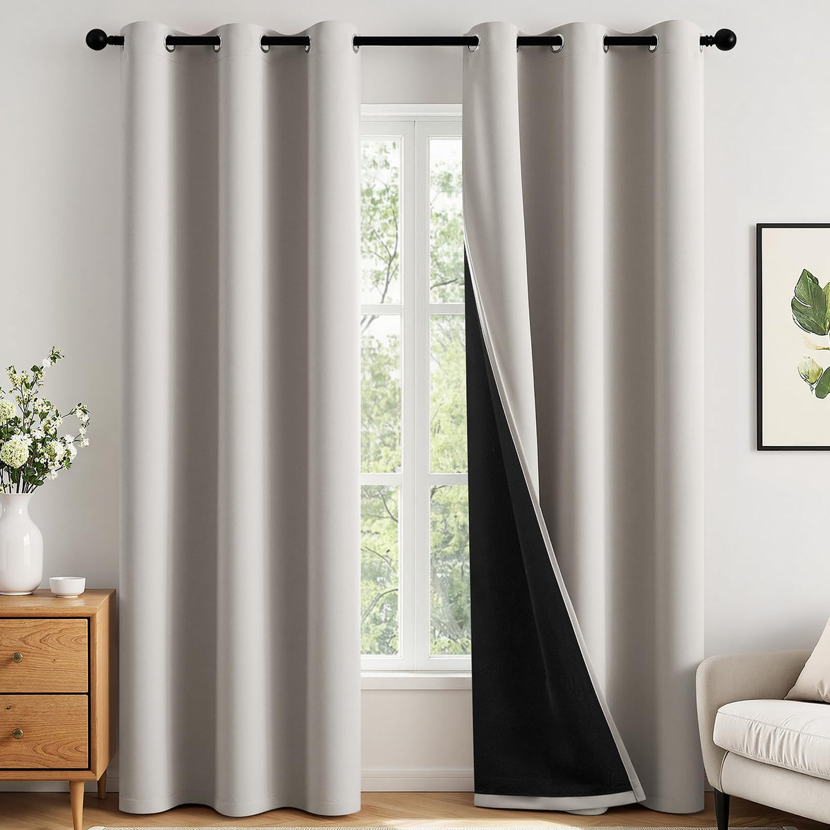 MIULEE Cream 100% Blackout Curtains for Bedroom 40x63 Inch Long