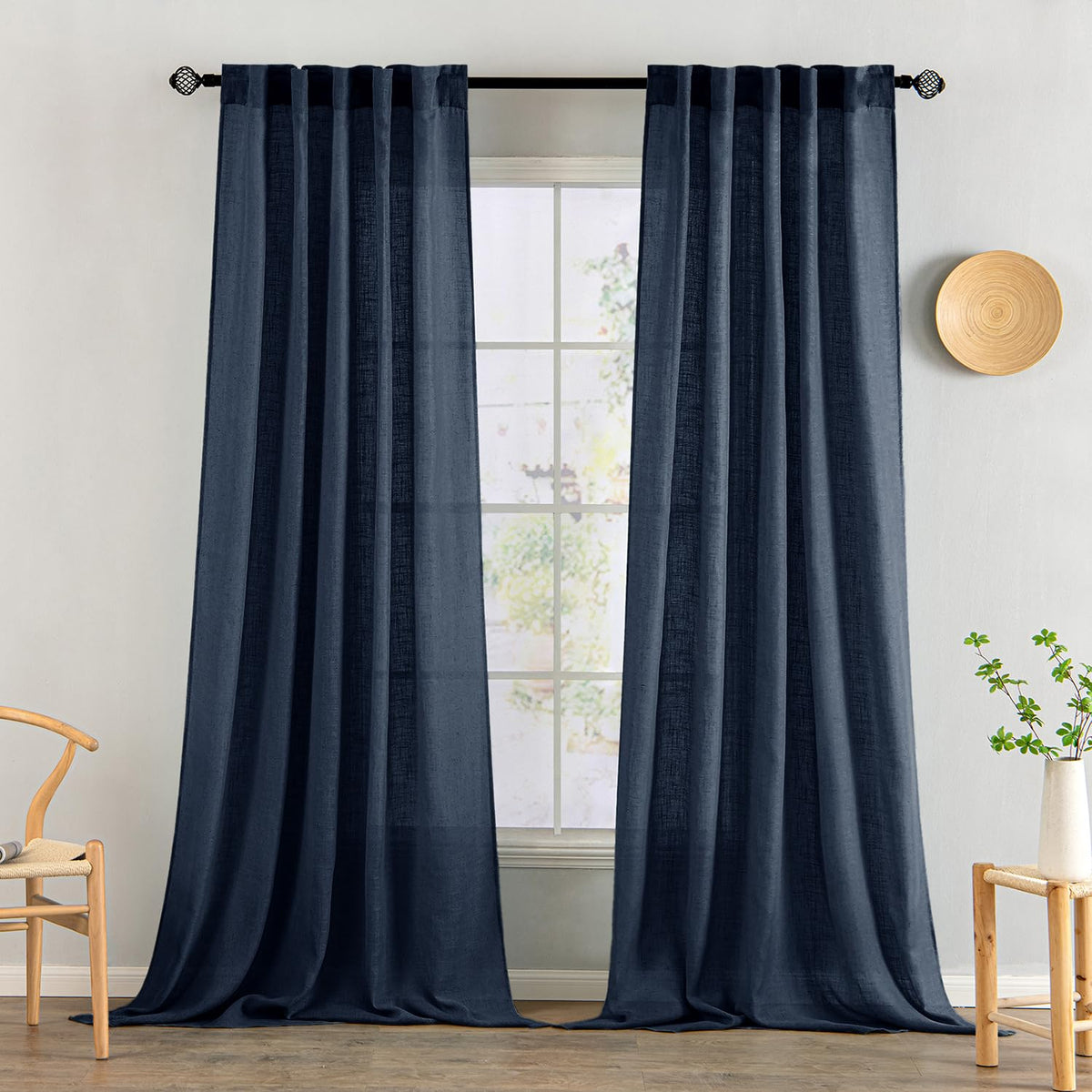 MIULEE Natural White Linen Curtains 52x90 Inch Long 2 Panels for Bedroom