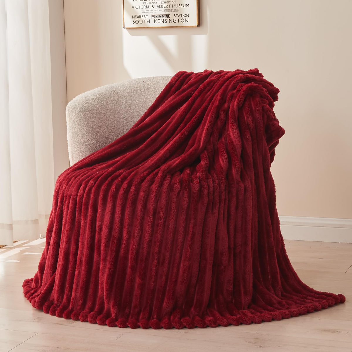 NEWCOSPLAY Fleece Ribbed Cozy Throw Blanket for Couch, Pink, 50"x60"