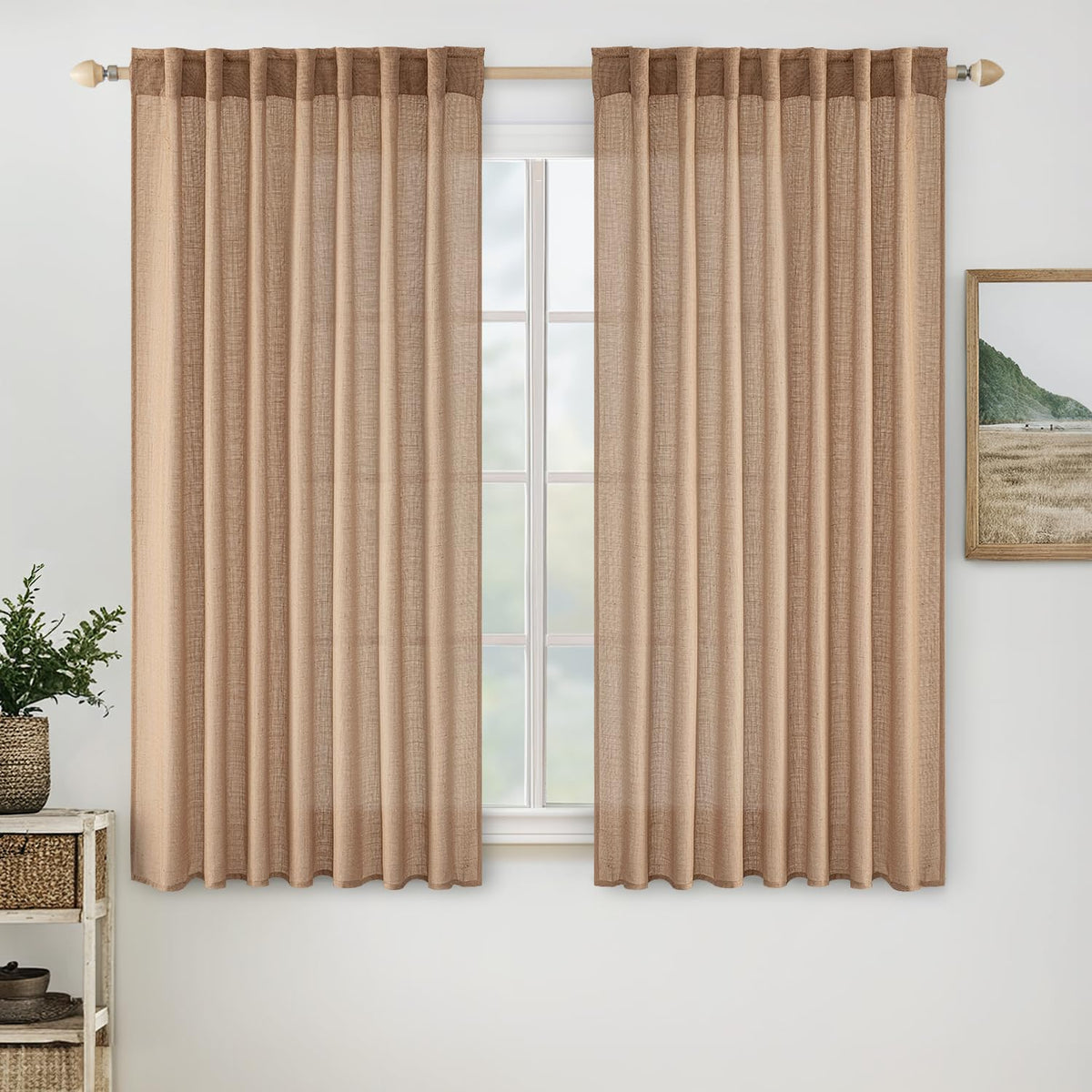 MIULEE Natural White Linen Curtains 52x90 Inch Long 2 Panels for Bedroom