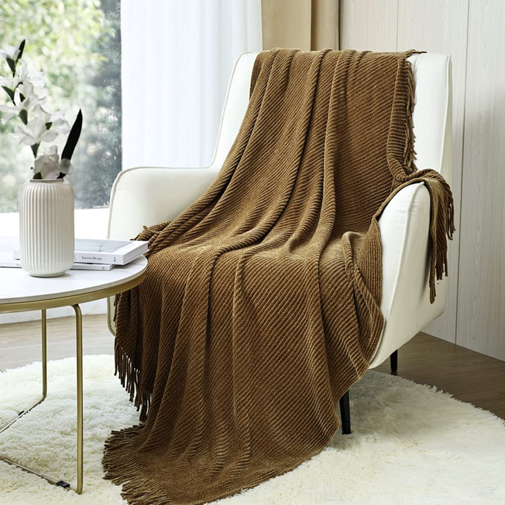 CREVENT Farmhouse Boho Knitted Throw Blanket for Couch Sofa Chair Bed Home Decoration, Soft Warm Cozy Light Weight for Spring Summer Fall (50''X60'' Off White/Ivory/Cream)