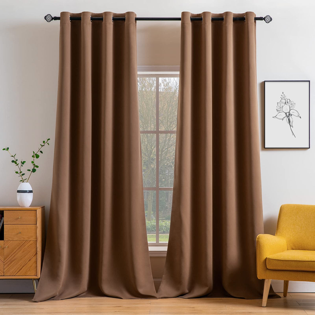 MIULEE Beige Blackout Bedroom Curtains Drapes 84 Inch Long 52"x84"