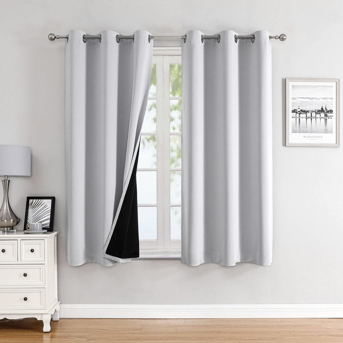 ChrisDowa 100% Blackout Curtains for Bedroom 63 Inch Long with Black Liner