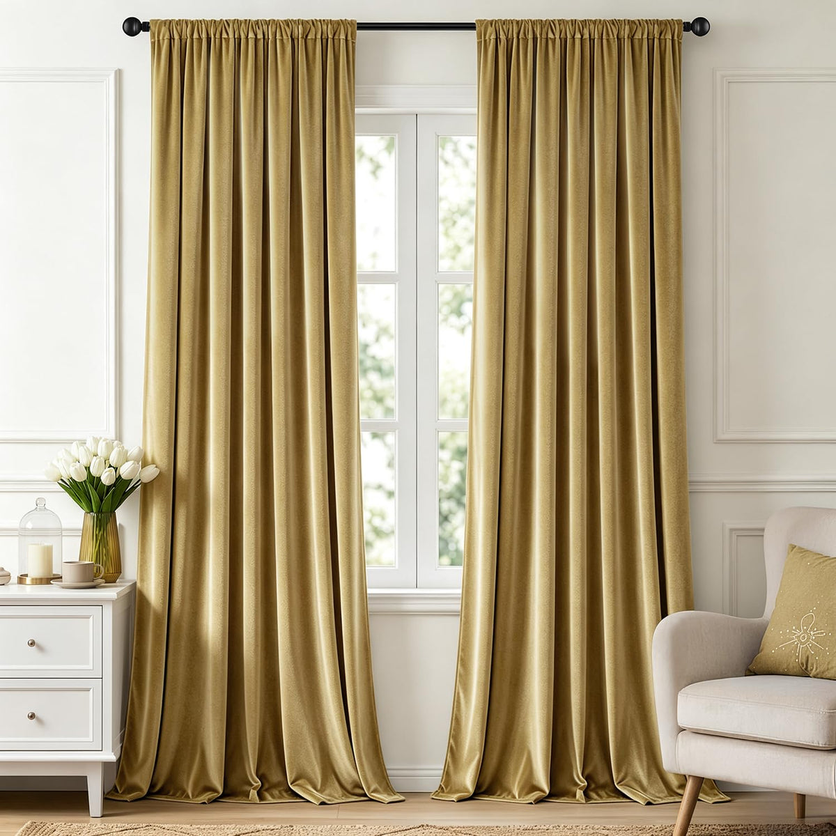 MIULEE Dusty Rose Pink Velvet Room Darkening Curtains for Bedroom W52 x L84