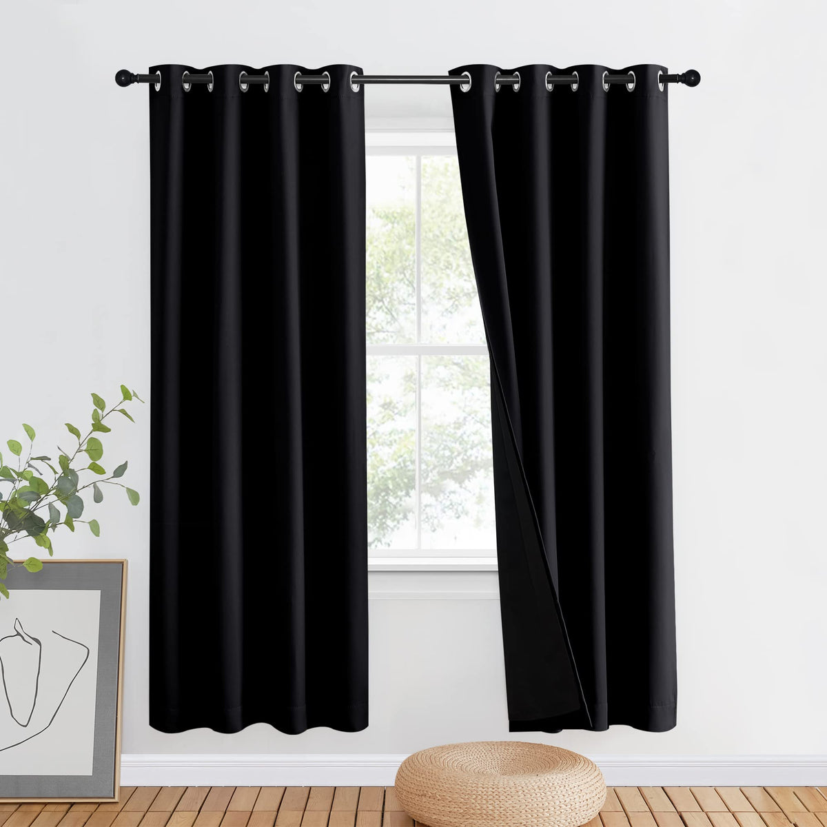 NICETOWN 100% Blackout Curtain 54 inches Long, Double-Deck Completely Blackout Window Treatment Thermal Insulated Lined Drape for Small Window (White, 1 PC, 52 inches Width Each Panel)