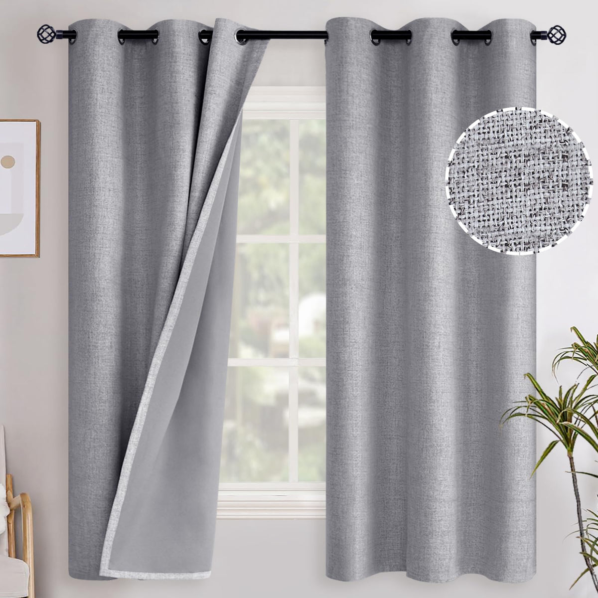 YoungsTex Linen Blackout Curtains 63 Inch Length Bedroom Beige Darkening