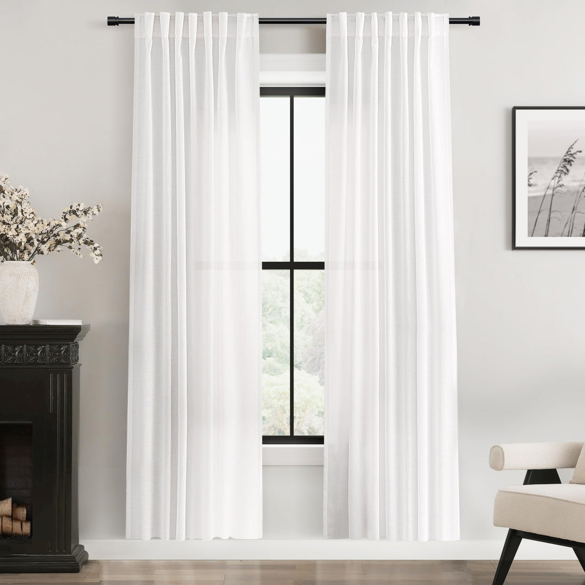96 inch Long Linen Curtains 2 Panels for Living Room Back Tab Cream Ivory Light Filtering Semi Sheer Curtain 96 inches Long Boho Farmhouse Rustic Linen Drapes Floor to Ceiling Length 8 FT