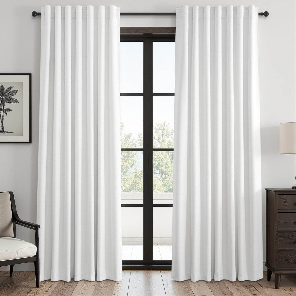 Topfinel Linen Blackout Curtains 96 Inch Long, Boho Farmhouse Ivory Birch Viral Drapes Pinch Pleated Curtains with Hooks for Living Room, Neutral 8 FT Back Tab Bedroom Curtains 52" X 96" 2 Panels