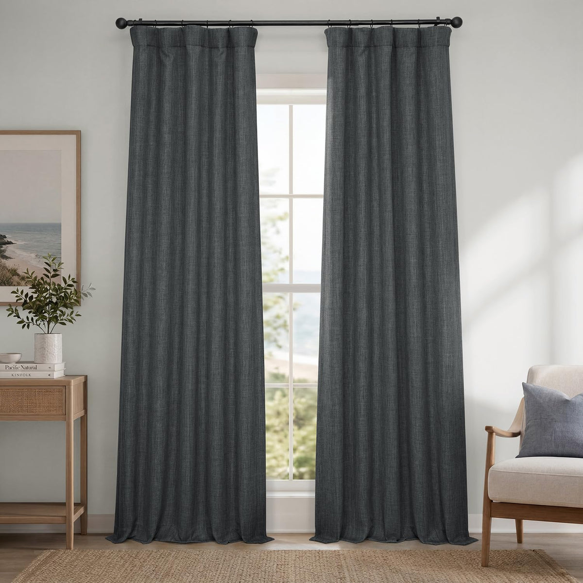 Faux Linen Curtains for Living Room (1 Panel) - 50W X 96L, Birch Taupe