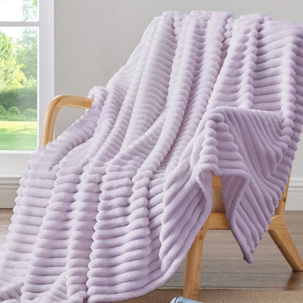 BEDELITE Ribbed Fleece Throw Blanket for Couch, Cream, 50"x60"